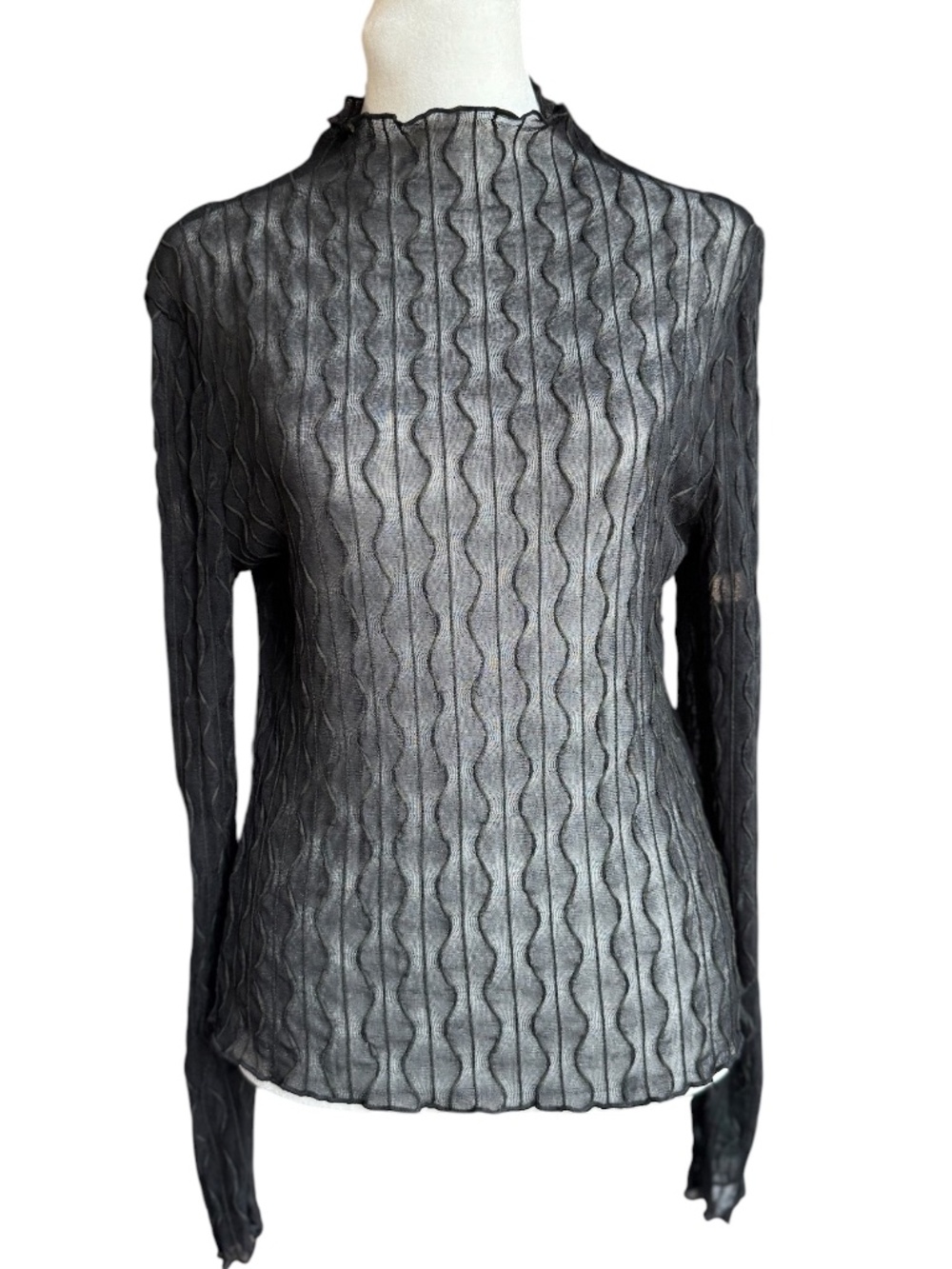 NWT Floerns Sheer‎ Long Sleeve Black Top Sz M